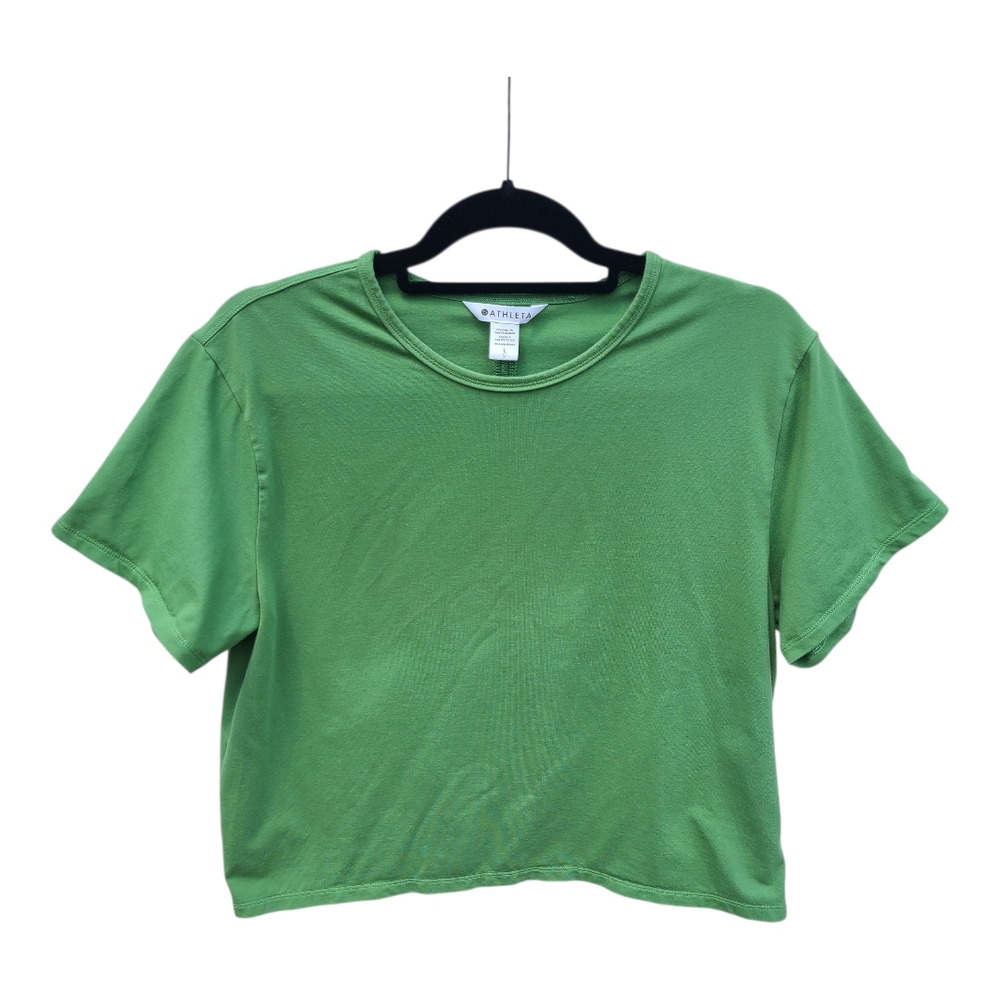 Athleta Essential Cropped T- Shirt Womens Size Large Green Lightweight Stretch